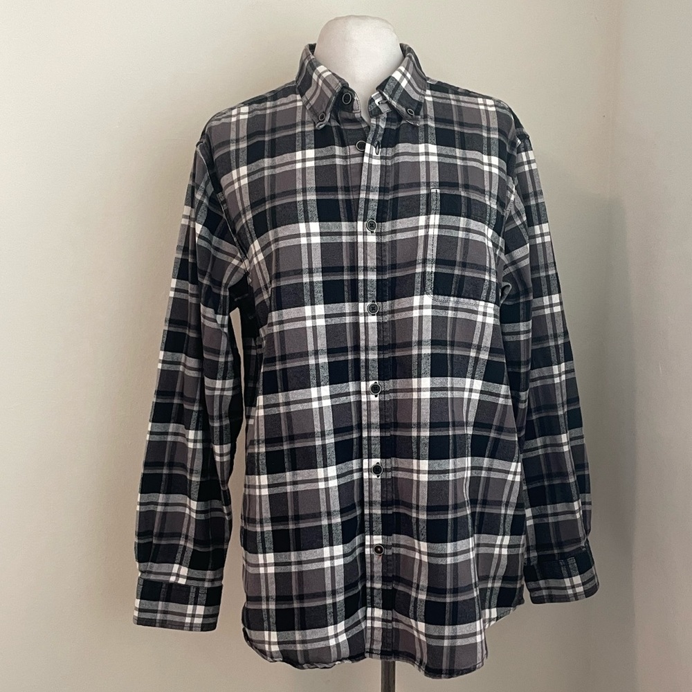 Original Weatherproof Men’s Flannel Plaid Shirt Large (Black, Gray)